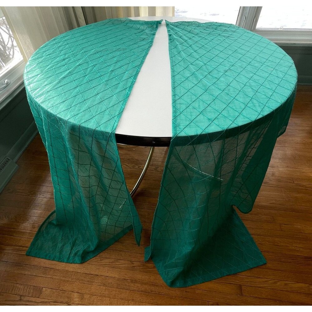 Vintage 80s shower curtain, emerald green, double panels valance tiebacks, Sears